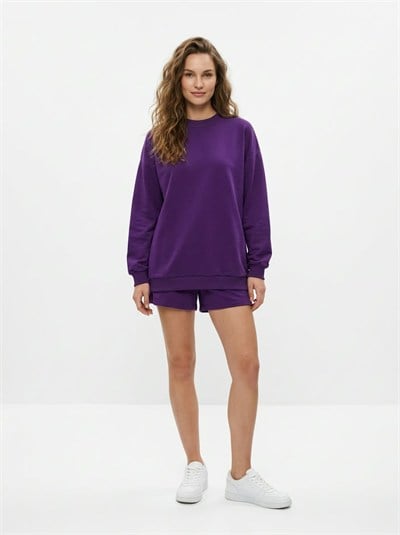 Kadın İki İp Yarım Balıkçı Tunik Sweat Mürdüm