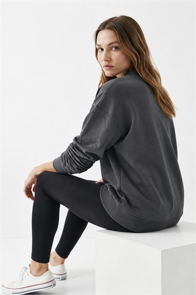 Kadın İki İp Yarım Balıkçı Tunik Sweat Füme