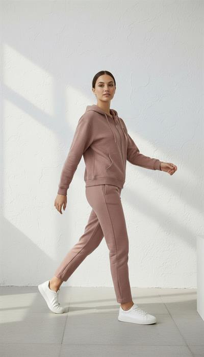 Kadın Kapşonlu Fermuarlı Üç İp Şardonlu Julia Sweatshirt Somon