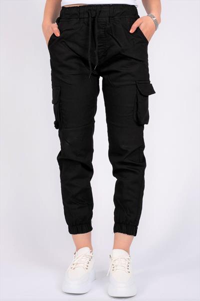 Kadın Kargo Cep Pantolon Siyah