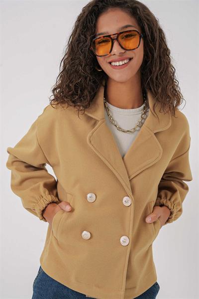 Kadın Kaşe Crop Ceket Camel