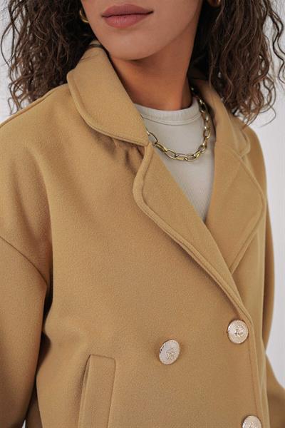 Kadın Kaşe Crop Ceket Camel