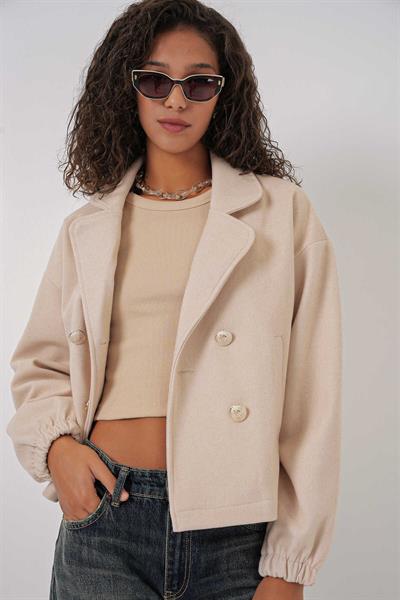 Kadın Kaşe Crop Ceket Taş