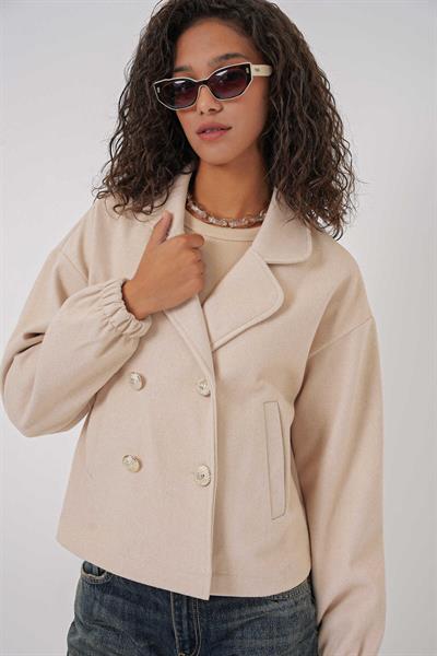 Kadın Kaşe Crop Ceket Taş