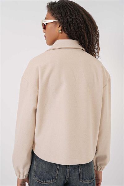 Kadın Kaşe Crop Ceket Taş