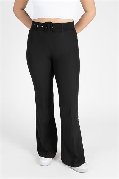 Kadın Kemerli İspanyol Paça Pantolon Siyah 