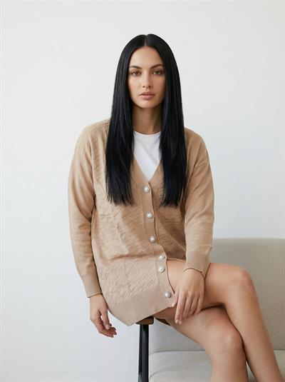 Kadın Merserize Kazayağı Hırka Bej