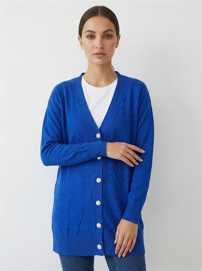 Kadın Merserize Kazayağı Hırka Saks Mavi