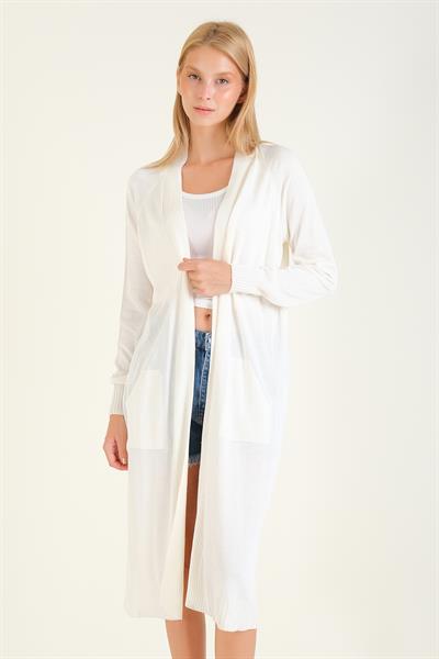 Kadın Oversize Cepli Uzun Hırka Ekru