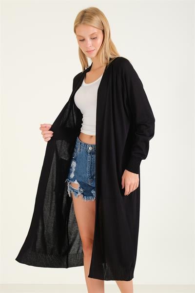 Kadın Oversize Cepli Uzun Hırka Siyah