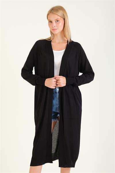 Kadın Oversize Cepli Uzun Hırka Siyah