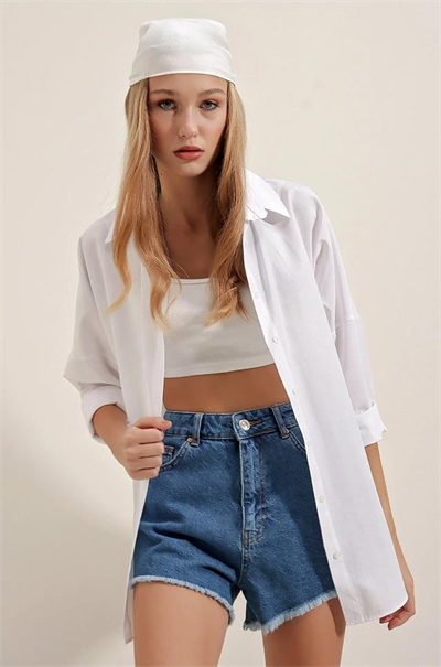 Kadın Oversize Gömlek Beyaz