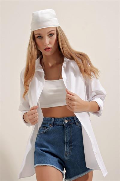 Kadın Oversize Gömlek Beyaz