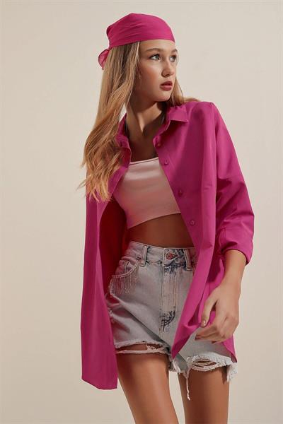 Kadın Oversize Gömlek Fuşya