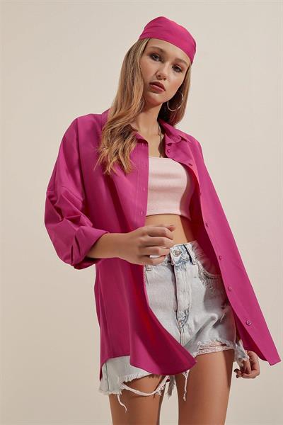 Kadın Oversize Gömlek Fuşya