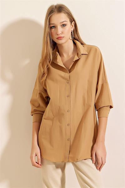 Kadın Oversize Gömlek Vizon