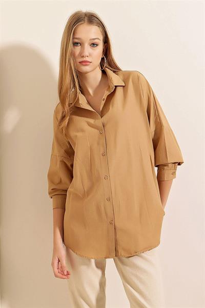Kadın Oversize Gömlek Vizon