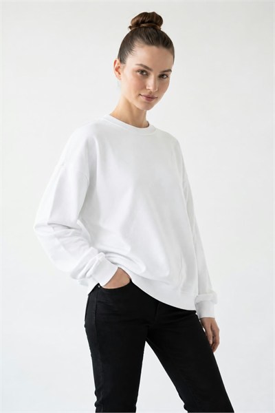 Kadın Oversize İki İp Salaş Sweatshirt Ekru