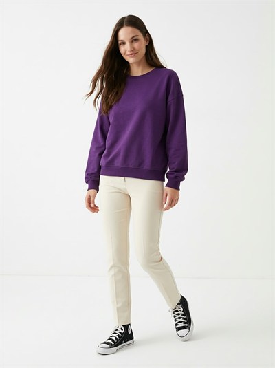 Kadın Oversize İki İp Salaş Sweatshirt Mürdüm