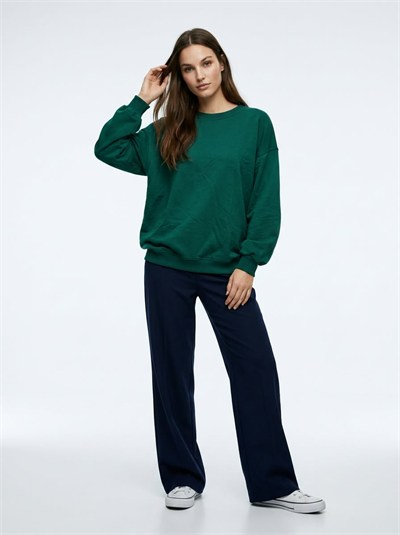 Kadın Oversize İki İp Salaş Sweatshirt Yeşil
