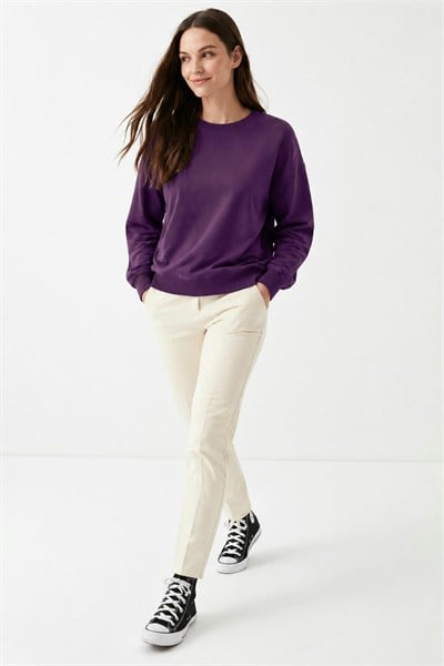 Kadın Oversize İki İp Salaş Sweatshirt Mürdüm