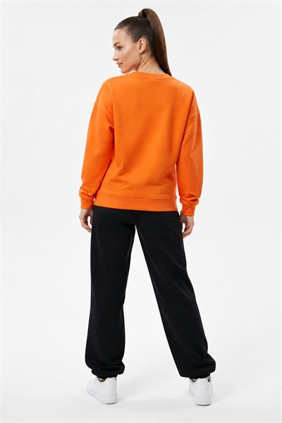 Kadın Oversize İki İp Salaş Sweatshirt Orange