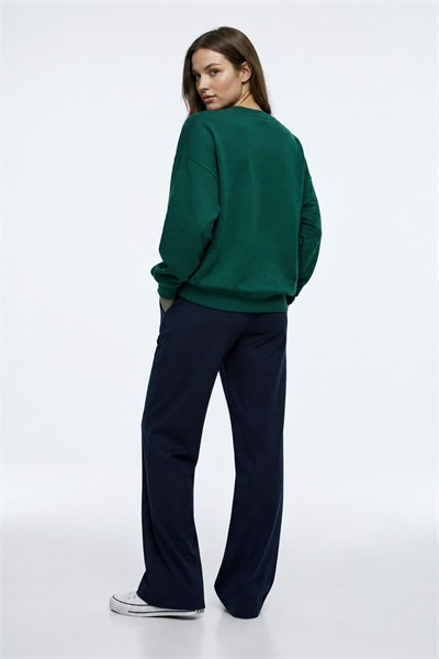 Kadın Oversize İki İp Salaş Sweatshirt Yeşil