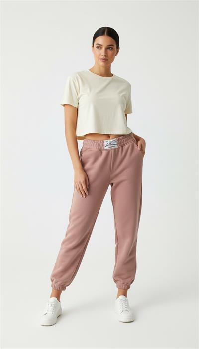 Kadın Paça Lastikli Üç İplik Şardonlu Roberts Eşofman Altı Somon