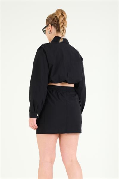 Kadın Paraşüt Mini Etek Siyah