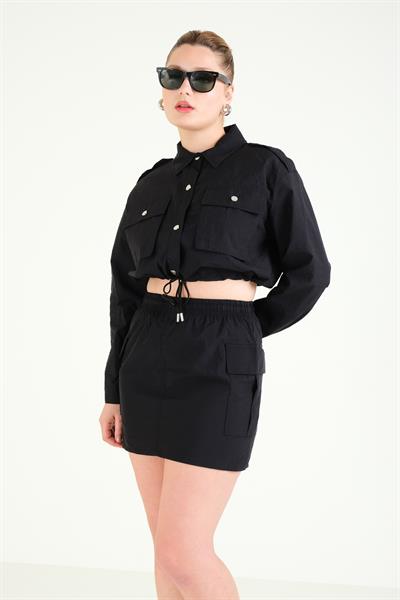 Kadın Paraşüt Mini Etek Siyah