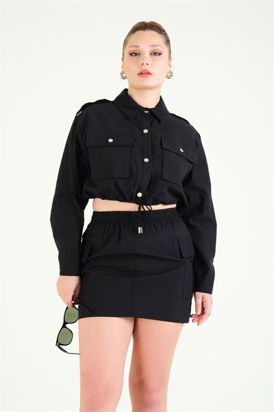 Kadın Paraşüt Mini Etek Siyah