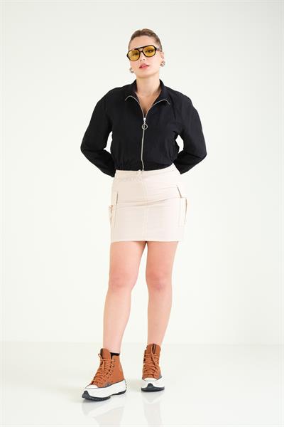 Kadın Paraşüt Mini Etek Taş