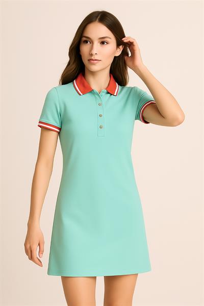Kadın Polo Yaka Kısa Kol Elbise Mint