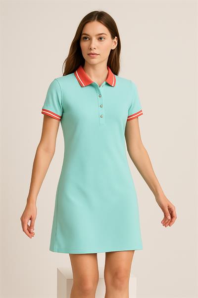 Kadın Polo Yaka Kısa Kol Elbise Mint