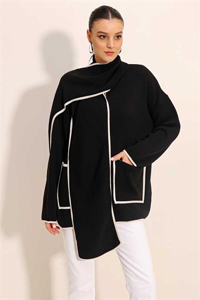 Kadın Şal Yaka Triko Hırka Siyah