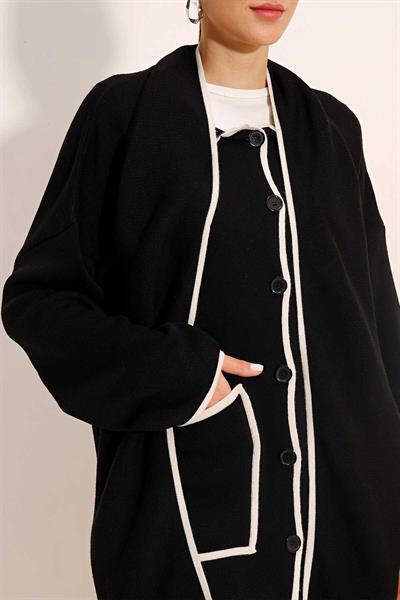 Kadın Şal Yaka Triko Hırka Siyah