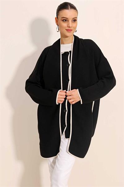Kadın Şal Yaka Triko Hırka Siyah