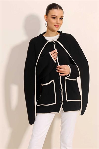 Kadın Şal Yaka Triko Hırka Siyah