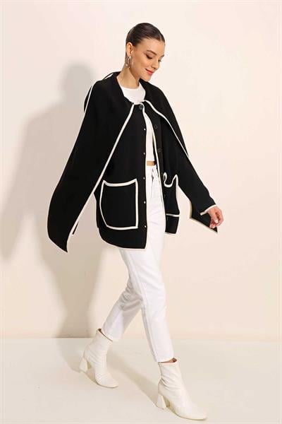 Kadın Şal Yaka Triko Hırka Siyah