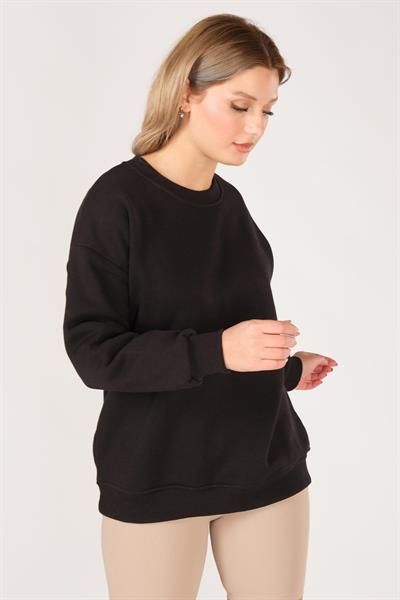 Kadın Sıfır Yaka Oversize Sweatshirt Siyah