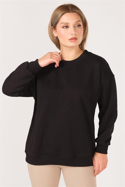 Kadın Sıfır Yaka Oversize Sweatshirt Siyah
