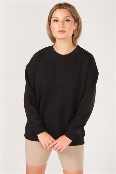 Kadın Sıfır Yaka Oversize Sweatshirt Siyah