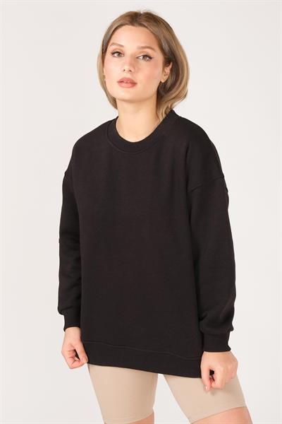 Kadın Sıfır Yaka Oversize Sweatshirt Siyah
