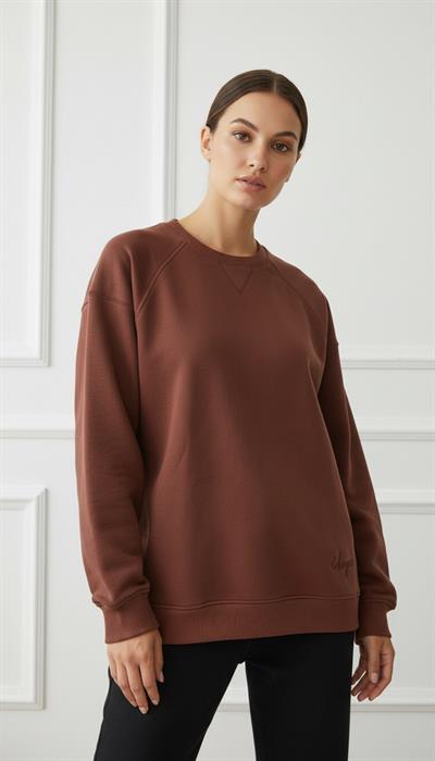 Kadın Sıfır Yaka Üç İp Şardonlu Koty Sweatshirt Kahverengi