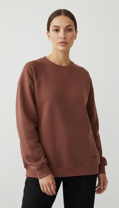 Kadın Sıfır Yaka Üç İp Şardonlu Koty Sweatshirt Kahverengi