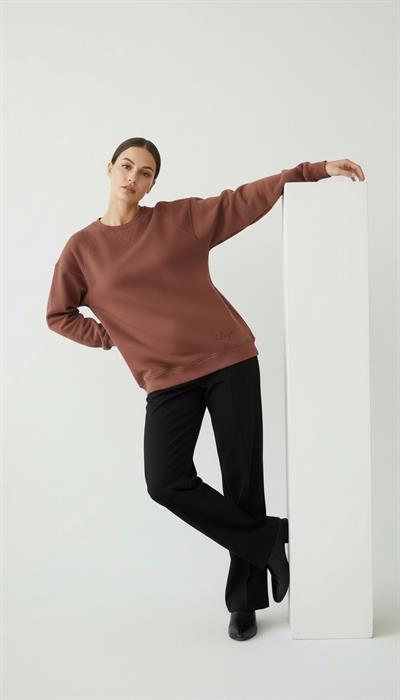 Kadın Sıfır Yaka Üç İp Şardonlu Koty Sweatshirt Kahverengi