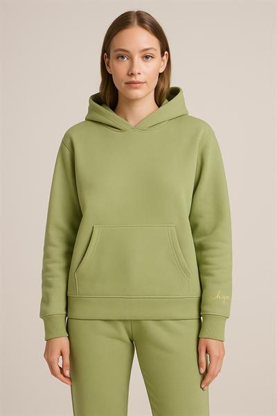 Kadın Üç İp Şardonlu Beren Kapüşonlu Sweat Yeşil