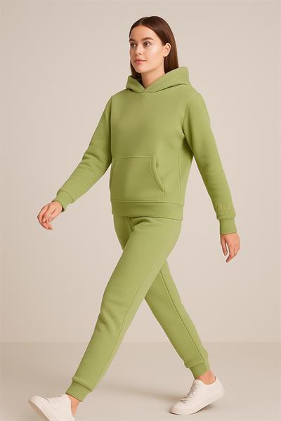 Kadın Üç İp Şardonlu Beren Kapüşonlu Sweat Yeşil