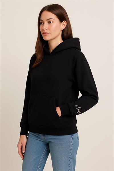 Kadın Üç İp Şardonlu Beren Kapüşonlu Sweat Siyah