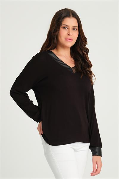Kadın V Yaka Oversize Bluz Siyah